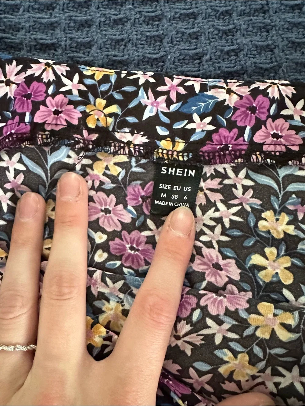 SHEIN Black Midi Skirt with Pink, Yellow & Blue Floral Print - Picture 3 of 5